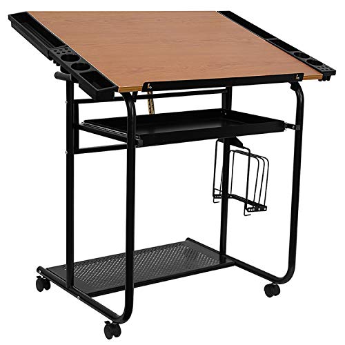 Flash Furniture Adjustable Drawing and Drafting Table with Black F...