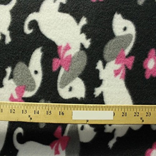 Fleece Fabric Printed ANTI PILL DACHSHUND PUPPY FLORAL BLACK BACKG...