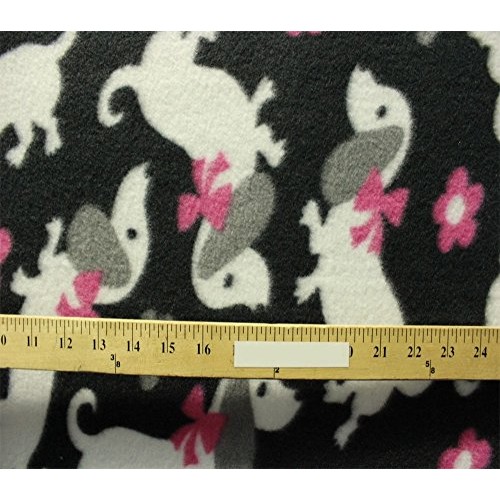 Fleece Fabric Printed ANTI PILL DACHSHUND PUPPY FLORAL BLACK BACKG...