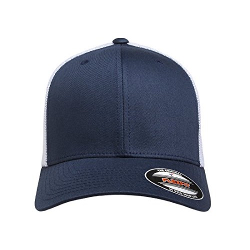 Flexfit Mens Trucker Mesh Cap-2-Tone, Navy/White, One Size Fits All
