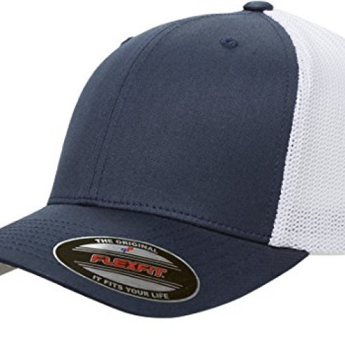 Flexfit Mens Trucker Mesh Cap-2-Tone, Navy/White, One Size Fits All