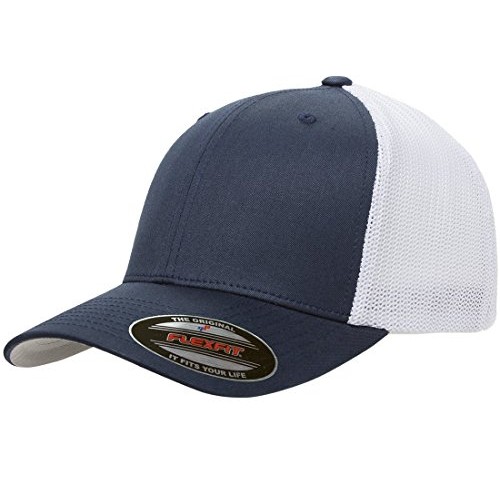 Flexfit Mens Trucker Mesh Cap-2-Tone, Navy/White, One Size Fits All