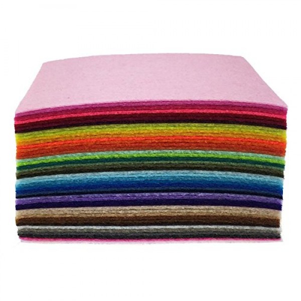 Life Glow Soft Felt Sheets Nonwoven Fabric Squares DIY Sewing Patchwork, 12x12 inch, 1.5mm Thick, 40pcs, Assorted Colors