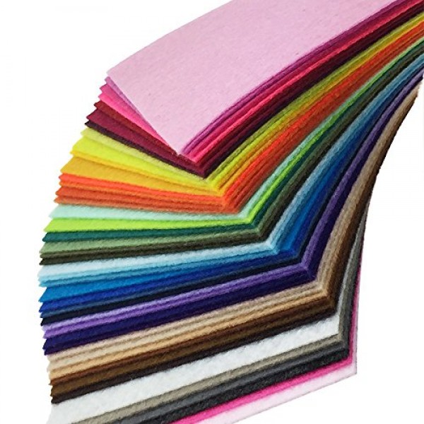 Life Glow Soft Felt Sheets Nonwoven Fabric Squares DIY Sewing Patchwork, 12x12 inch, 1.5mm Thick, 40pcs, Assorted Colors