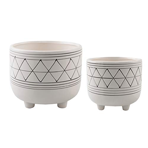 Flora Bunda Mid Century Set of 2 Handpainted Geometric Ceramic Pla...