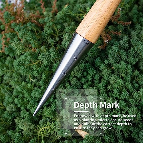 FLORA GUARD Hand Dibber Garden Tool, Seed Planter Tool with Wood H...