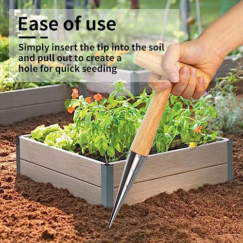 FLORA GUARD Hand Dibber Garden Tool, Seed Planter Tool with Wood H...