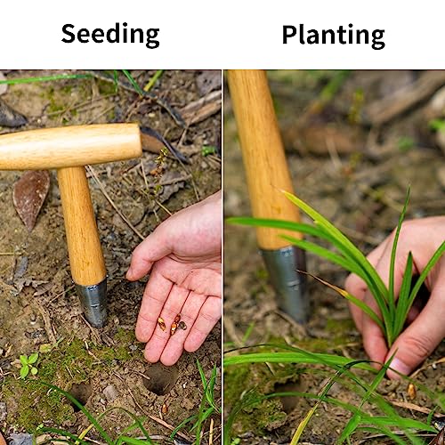 FLORA GUARD Hand Dibber Garden Tool, Seed Planter Tool with Wood H...