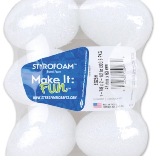 Floracraft EG25H Styrofoam Egg, 2.5-Inch x 1.875-Inch, White, 6-Pack