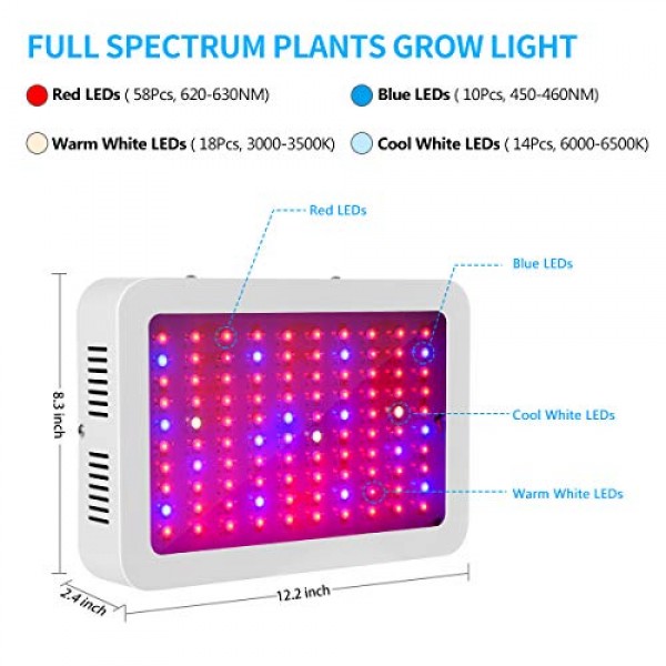 Grow Light, UPSTONE 1000W UV IR LED Plant Lights Full Spectrum Dou...