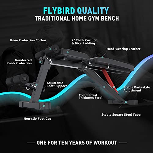 FLYBIRD Adjustable Weight Bench, Workout Benches for Home Gym, Stu...