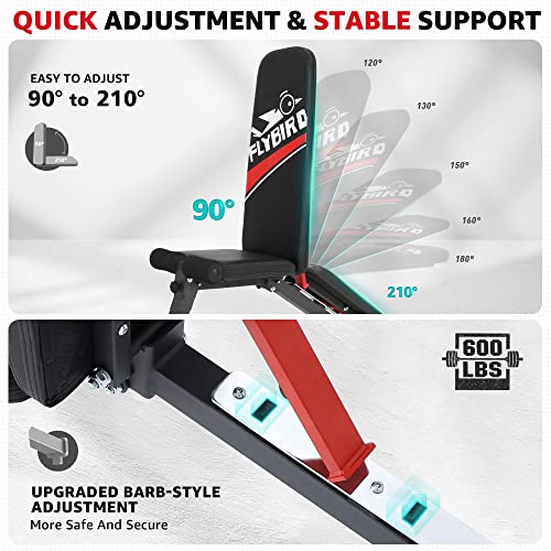 FLYBIRD Adjustable Weight Bench, Workout Benches for Home Gym, Stu...