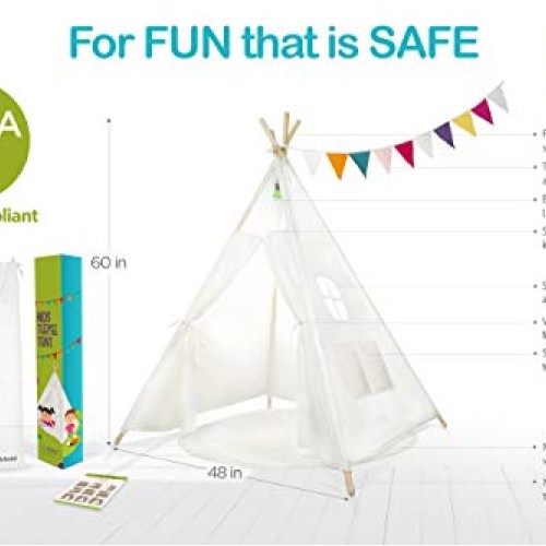 Kids Teepee Tent Children Play Tent 5 ft Raw White Cotton Canvas F...
