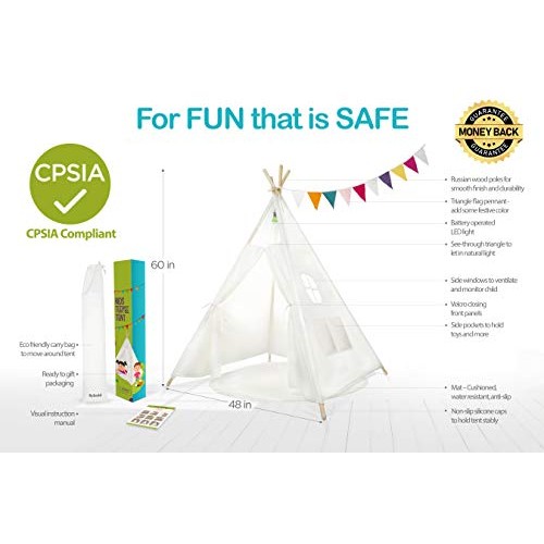 Kids Teepee Tent Children Play Tent 5 ft Raw White Cotton Canvas F...
