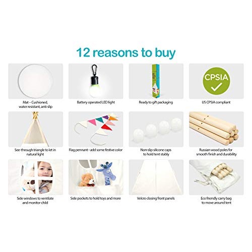 Kids Teepee Tent Children Play Tent 5 ft Raw White Cotton Canvas F...