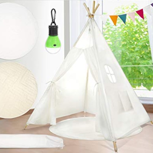 Kids Teepee Tent Children Play Tent 5 ft Raw White Cotton Canvas F...