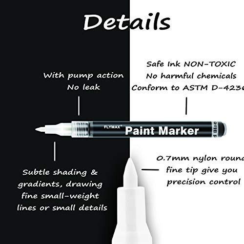 Black Acrylic Paint Pen, 6 Pack 0.7mm Acrylic Black Permanent Mark...