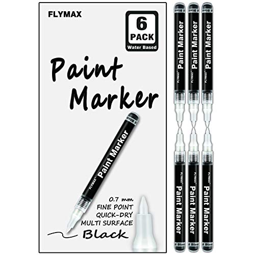 Black Acrylic Paint Pen, 6 Pack 0.7mm Acrylic Black Permanent Mark...