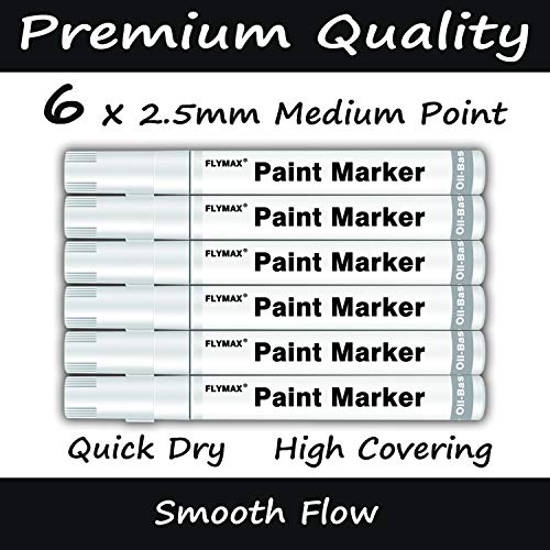 White Paint Pens, 6 Pack 2.5mm Medium Tip White Paint Marker Perma...