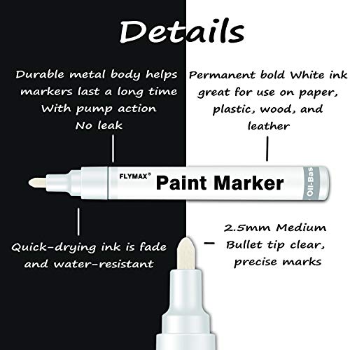 White Paint Pens, 6 Pack 2.5mm Medium Tip White Paint Marker Perma...