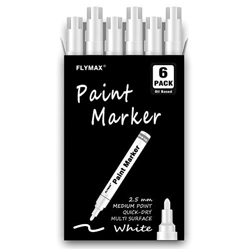 White Paint Pens, 6 Pack 2.5mm Medium Tip White Paint Marker Perma...