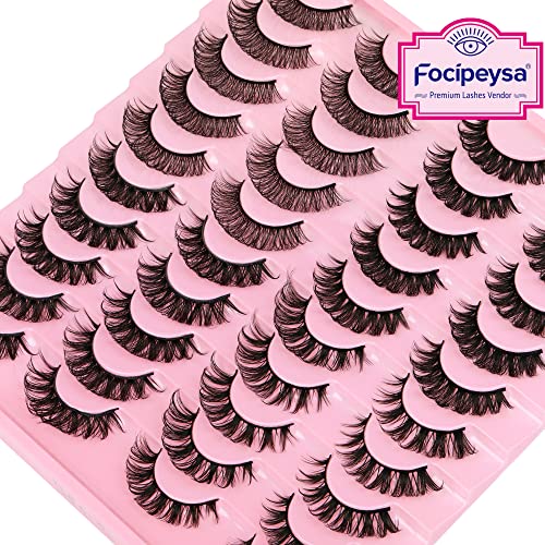 Focipeysa False Lashes Natural Look 20 Pairs Strip Fluffy D Curl F...