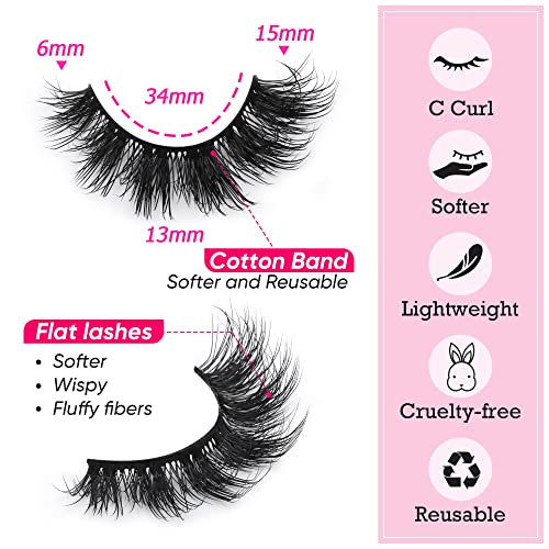 Mink Lashes Natural Look False Eyelashes Fluffy Flat Eyelashes 3D ...