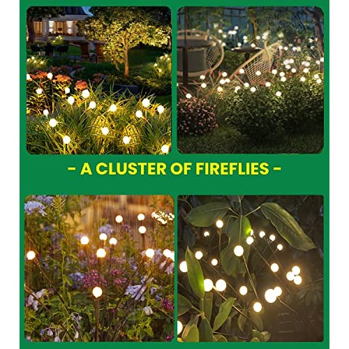 FOCUSKY Solar Garden Lights,Firefly Lights Solar Outdoor, 4Pack 10...