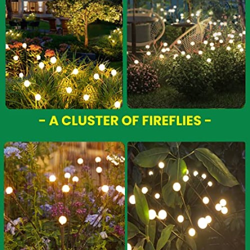FOCUSKY Solar Garden Lights,Firefly Lights Solar Outdoor, 4Pack 10...