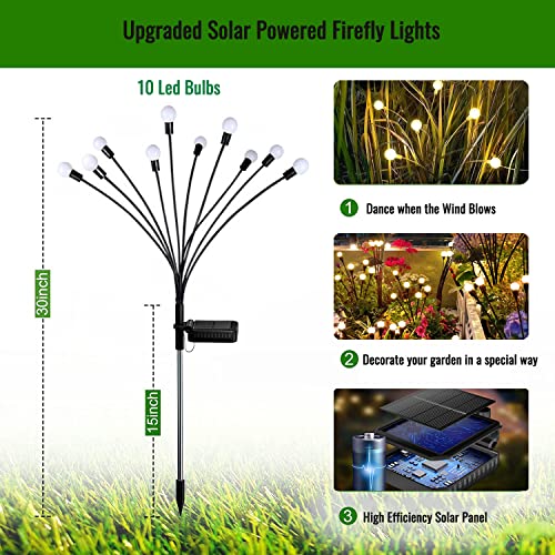 FOCUSKY Solar Garden Lights,Firefly Lights Solar Outdoor, 4Pack 10...