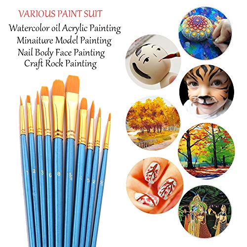 Foeran Paint Brushes Set,3 Pack 30 Pcs Round Pointed Tip Paint Bru...