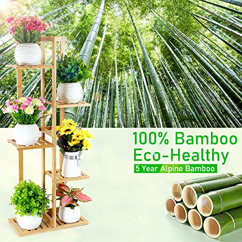 Foldify Bamboo Plant Stand Indoor&Outdoor Multiple Flower Pot Hold...