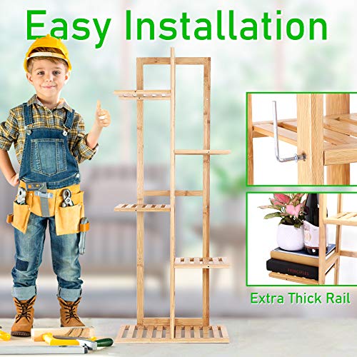 Foldify Bamboo Plant Stand Indoor&Outdoor Multiple Flower Pot Hold...