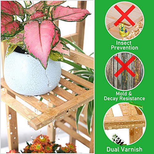 Foldify Bamboo Plant Stand Indoor&Outdoor Multiple Flower Pot Hold...