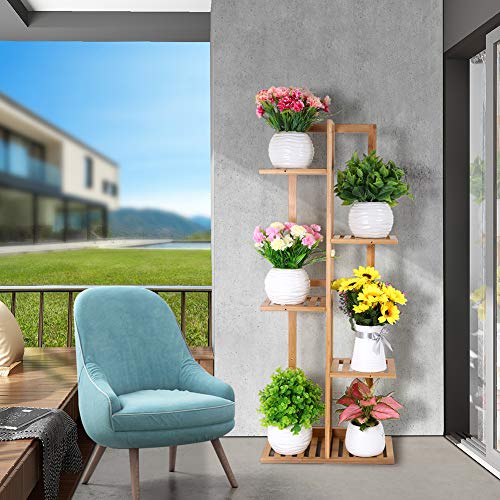 Foldify Bamboo Plant Stand Indoor&Outdoor Multiple Flower Pot Hold...