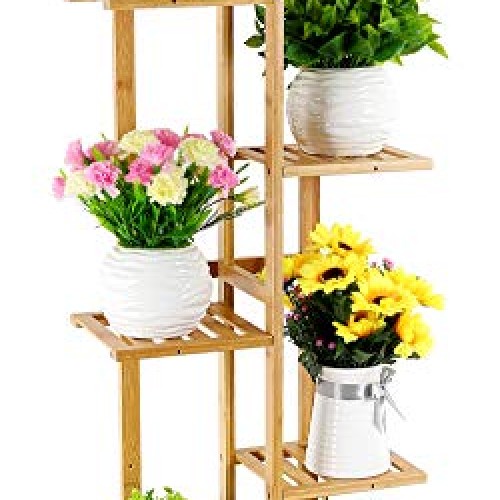 Foldify Bamboo Plant Stand Indoor&Outdoor Multiple Flower Pot Hold...