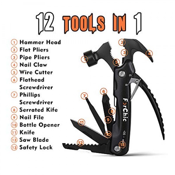 Hammer Multi Tool 12 in 1 Hammer Camping Gear Survival Tool Christ...