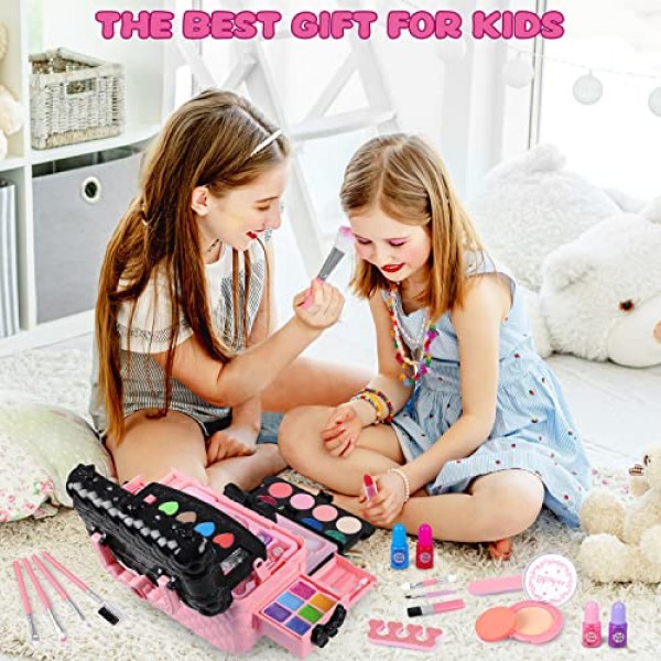 54 Pcs Kids Makeup Kit for Girls, Princess Real Washable Pretend P...