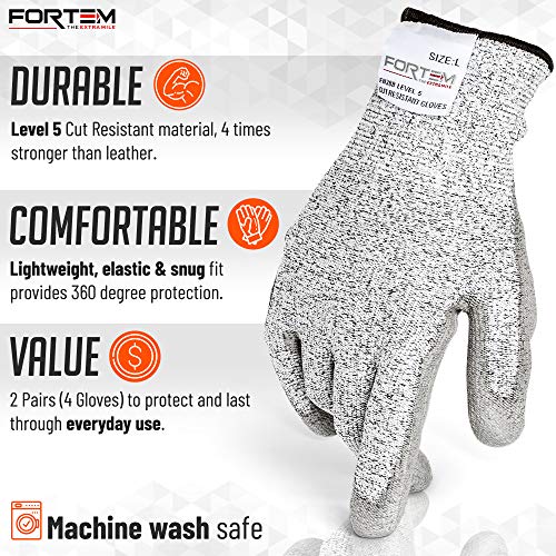 Fortem Cut Resistant Work Gloves, 4 Gloves, Level 5 Protection, Fo...