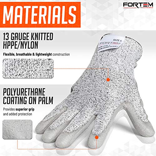 Fortem Cut Resistant Work Gloves, 4 Gloves, Level 5 Protection, Fo...