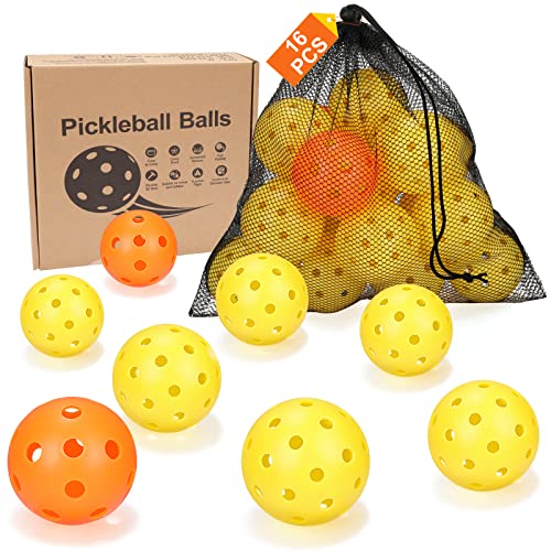 Pickleball Balls, 16Pack Pickleball-Balls with Mesh Bag, 40 Holes+...
