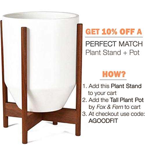 Fox & Fern Tall Plant Stand Acacia - EXCLUDING 10 White Ceramic P...