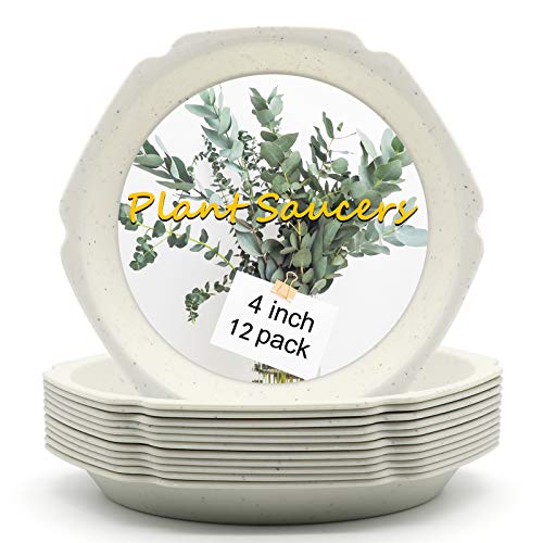 foxany 4 inch Plant Saucers 12Pcs, Durable Plastic White Plant Dri...