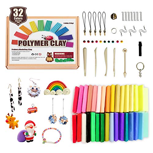 FRABERY Polymer Clay 32 Colors, Non-Toxic Oven Bake Clay, Glossy M...