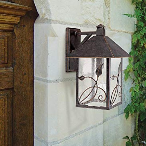 French Garden Country Cottage Outdoor Wall Fixture Bronze Leaf and...