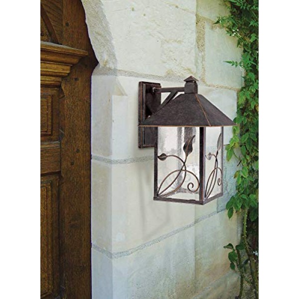 French Garden Country Cottage Outdoor Wall Fixture Bronze Leaf and...