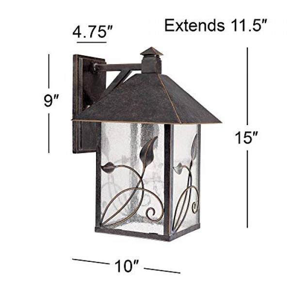 French Garden Country Cottage Outdoor Wall Fixture Bronze Leaf and...