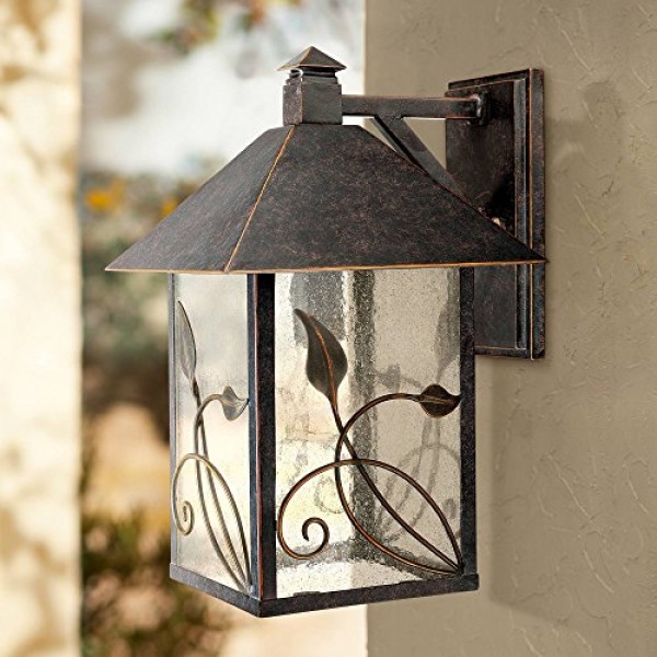 French Garden Country Cottage Outdoor Wall Fixture Bronze Leaf and...