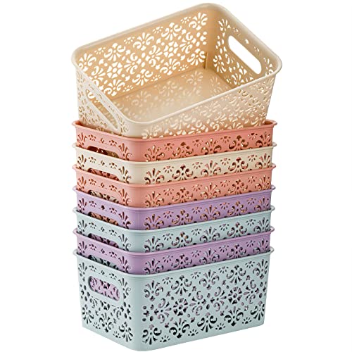 Frcctre 8 Pack Plastic Storage Baskets with Handle, Portable Hollo...