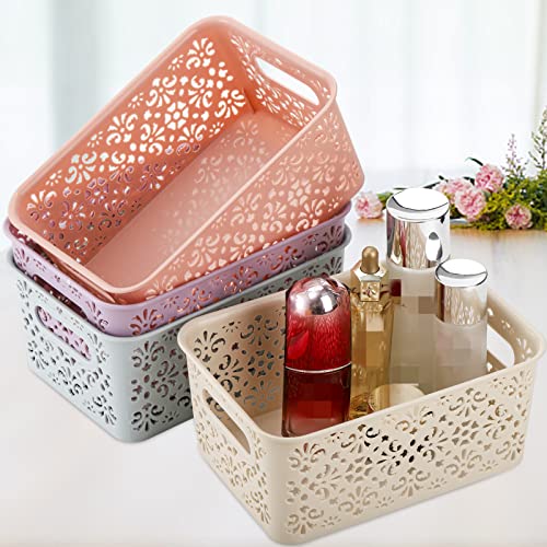 Frcctre 8 Pack Plastic Storage Baskets with Handle, Portable Hollo...